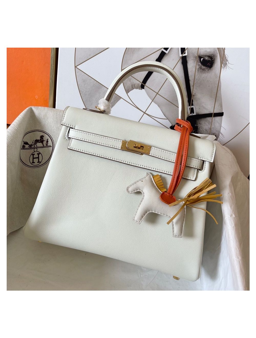 Replica Hermes Kelly Retourne 25 Handmade Bag In Craie Swift Calfskin