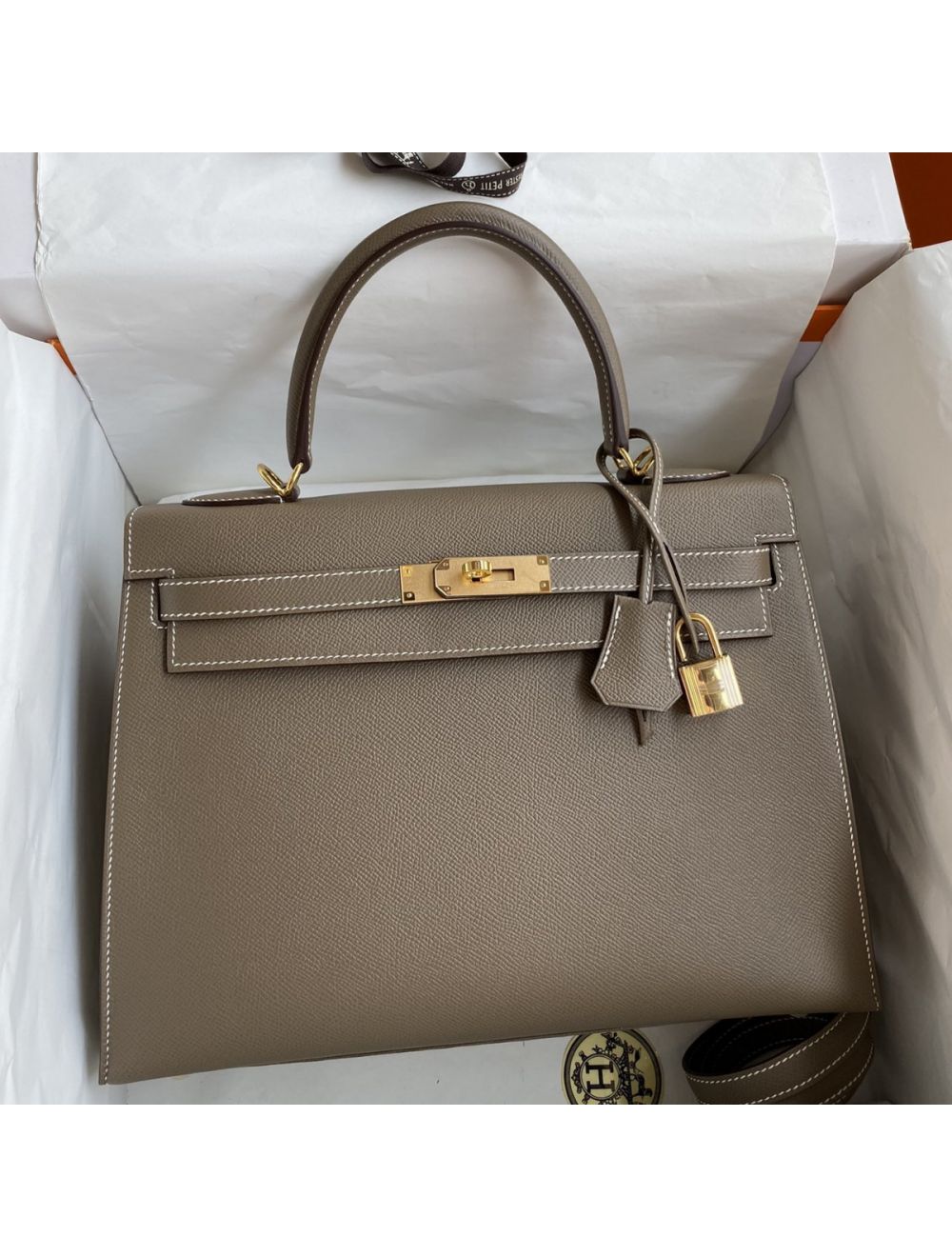 Hermes Clemence Leather Kelly Sellier 32 Grey