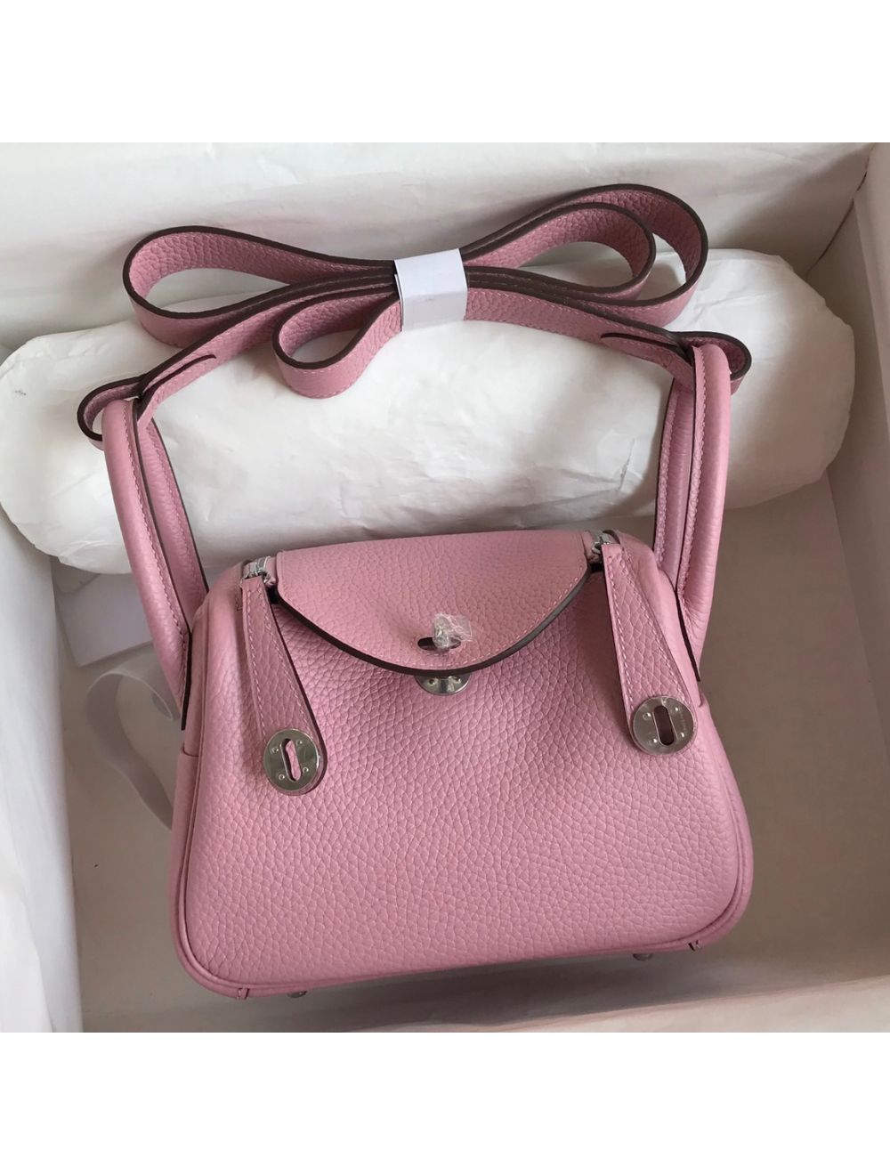 Hermes Mini Lindy Bag In Pink Clemence Leather 