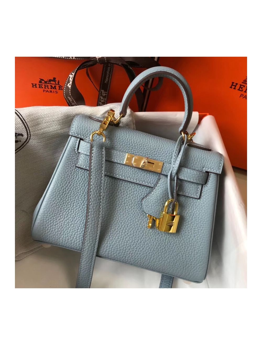 Hermes Lindy 20cm Rouge Sellier Clemence PHW - Lilac Blue London