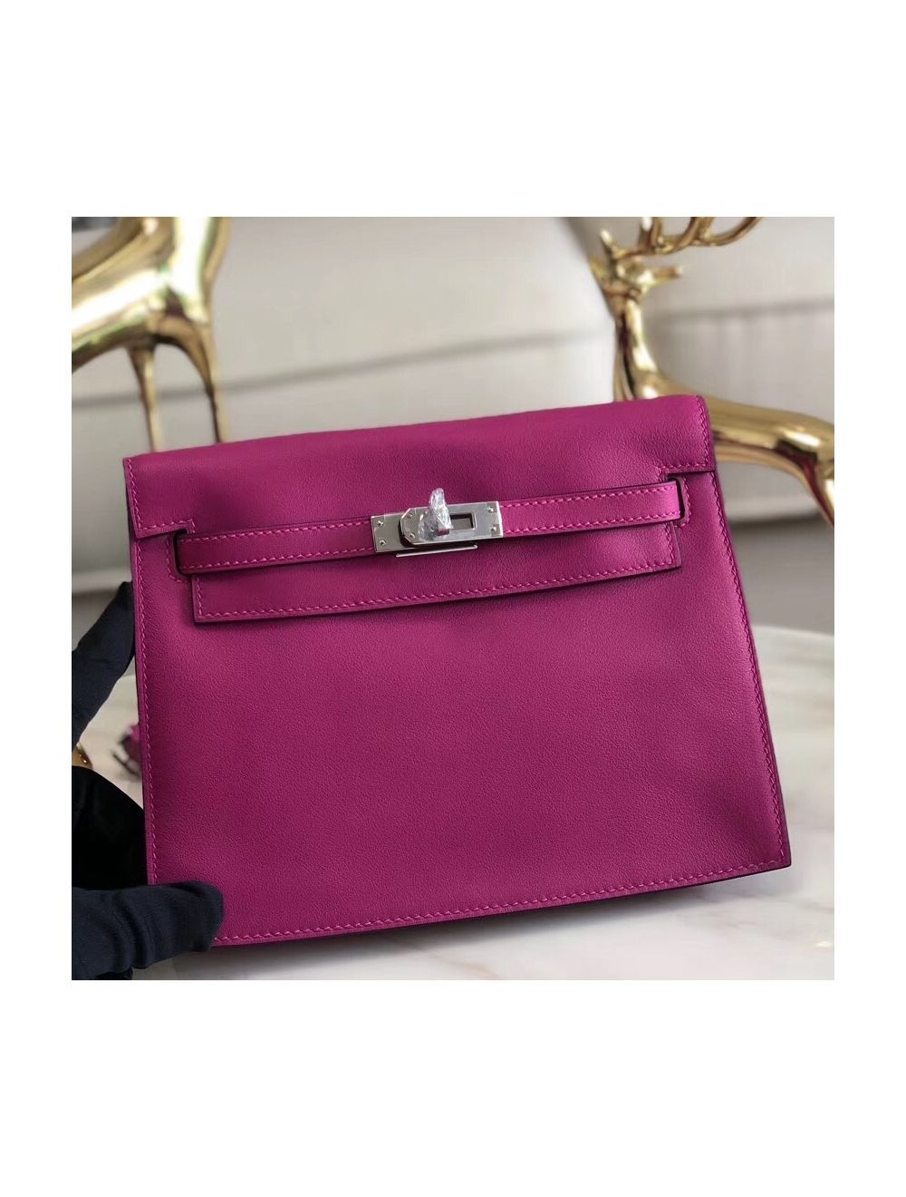 Replica Hermes Kelly Danse Handmade Bag In Rose Purple Swift Leather