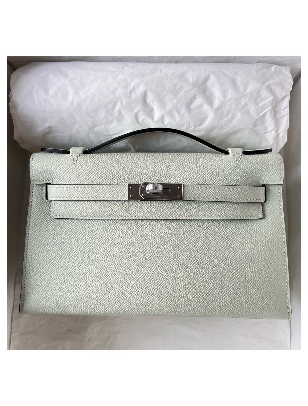 Replica Hermes Kelly Pochette Bag In White Epsom Leather