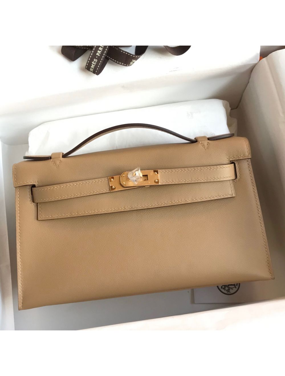 Hermes Craie & Gris Mini Kelly II Bag Pochette Clutch