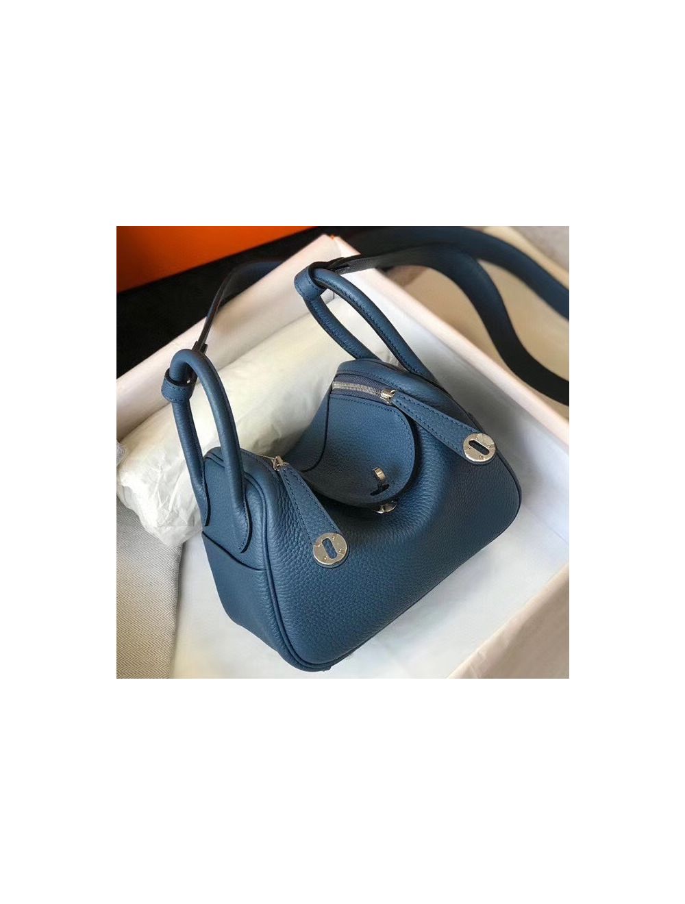 Replica Hermes Mini Lindy Bag In Blue Agate Clemence Leather