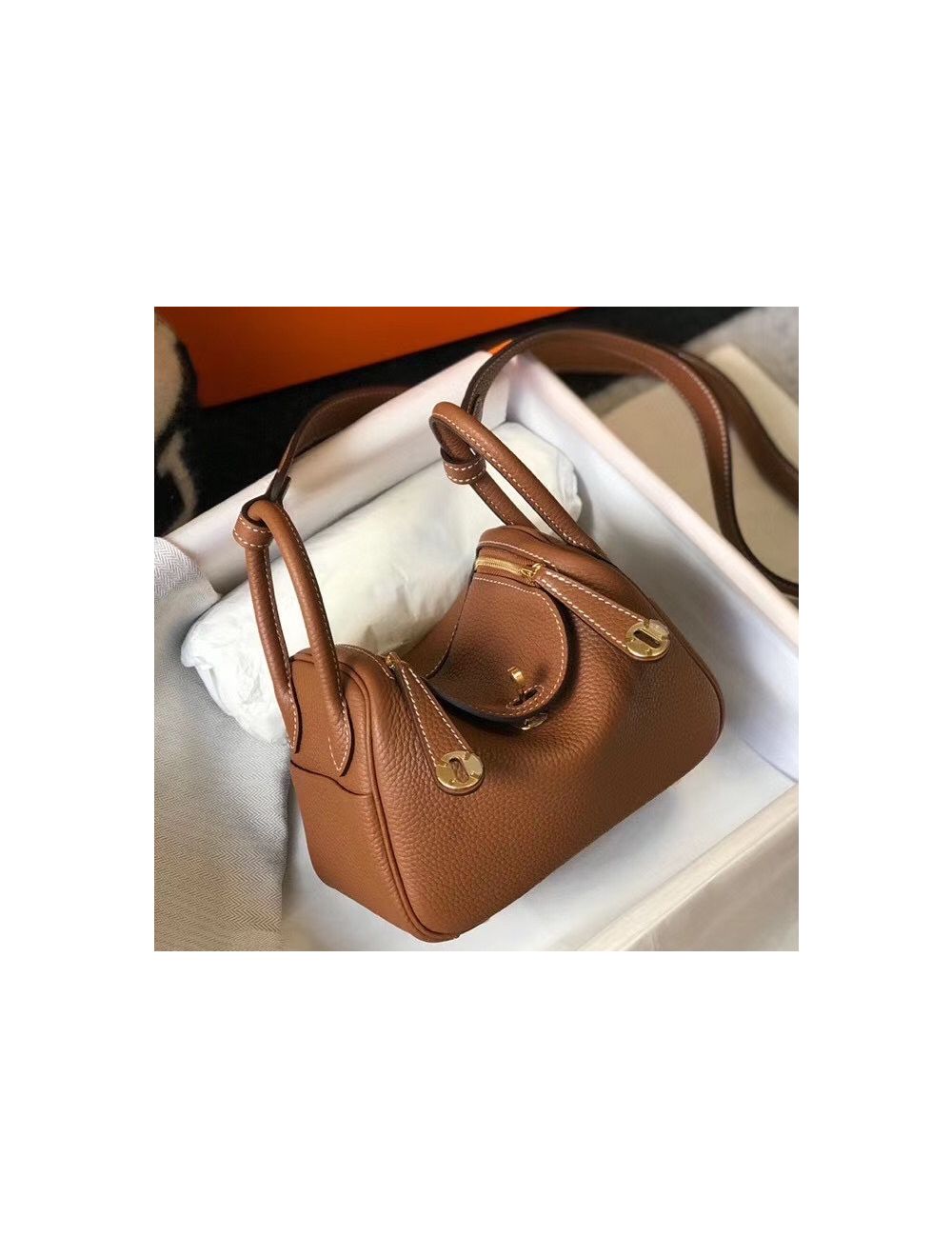 Replica Hermes Lindy Mini Bag In Gold Clemence Leather GHW
