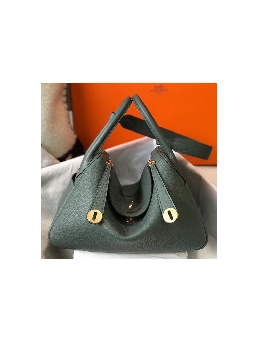 Replica Hermes Lindy Mini Bag In Green Clemence Leather GHW