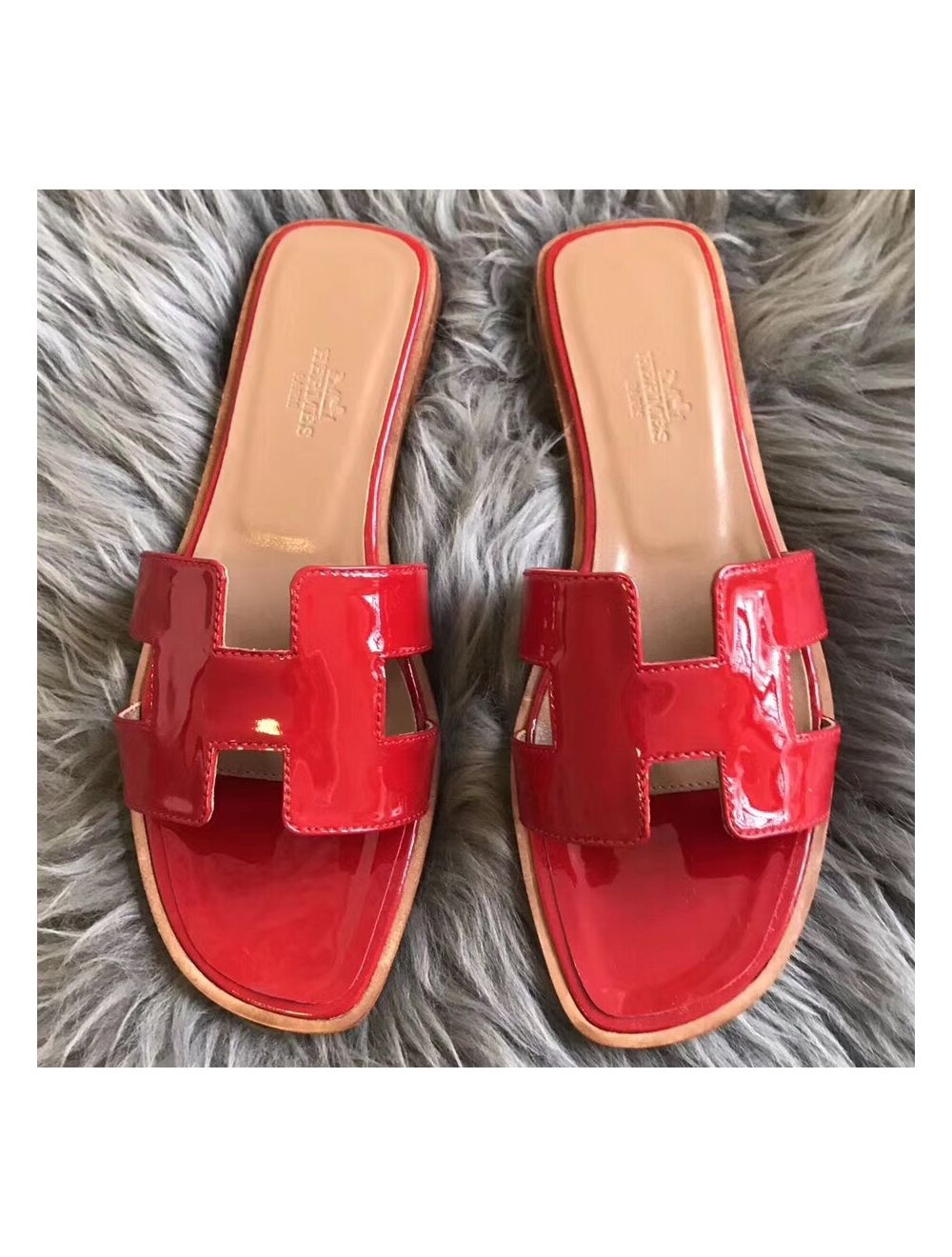 Replica Hermes Oran Sandals In Red Swift Leather