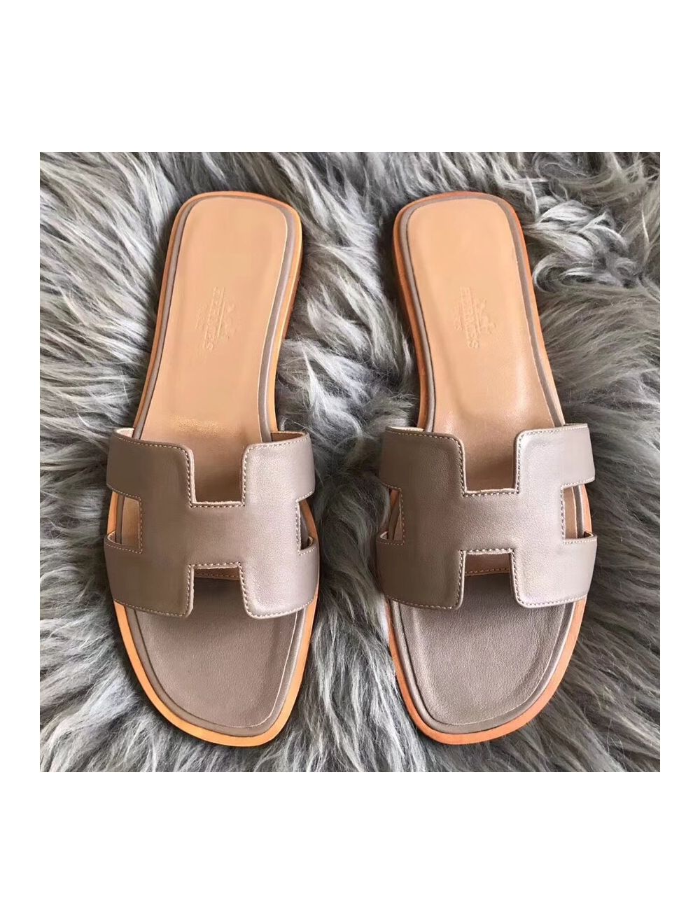 Replica Hermes Oran Sandals In Brown Epsom Leather QY01901