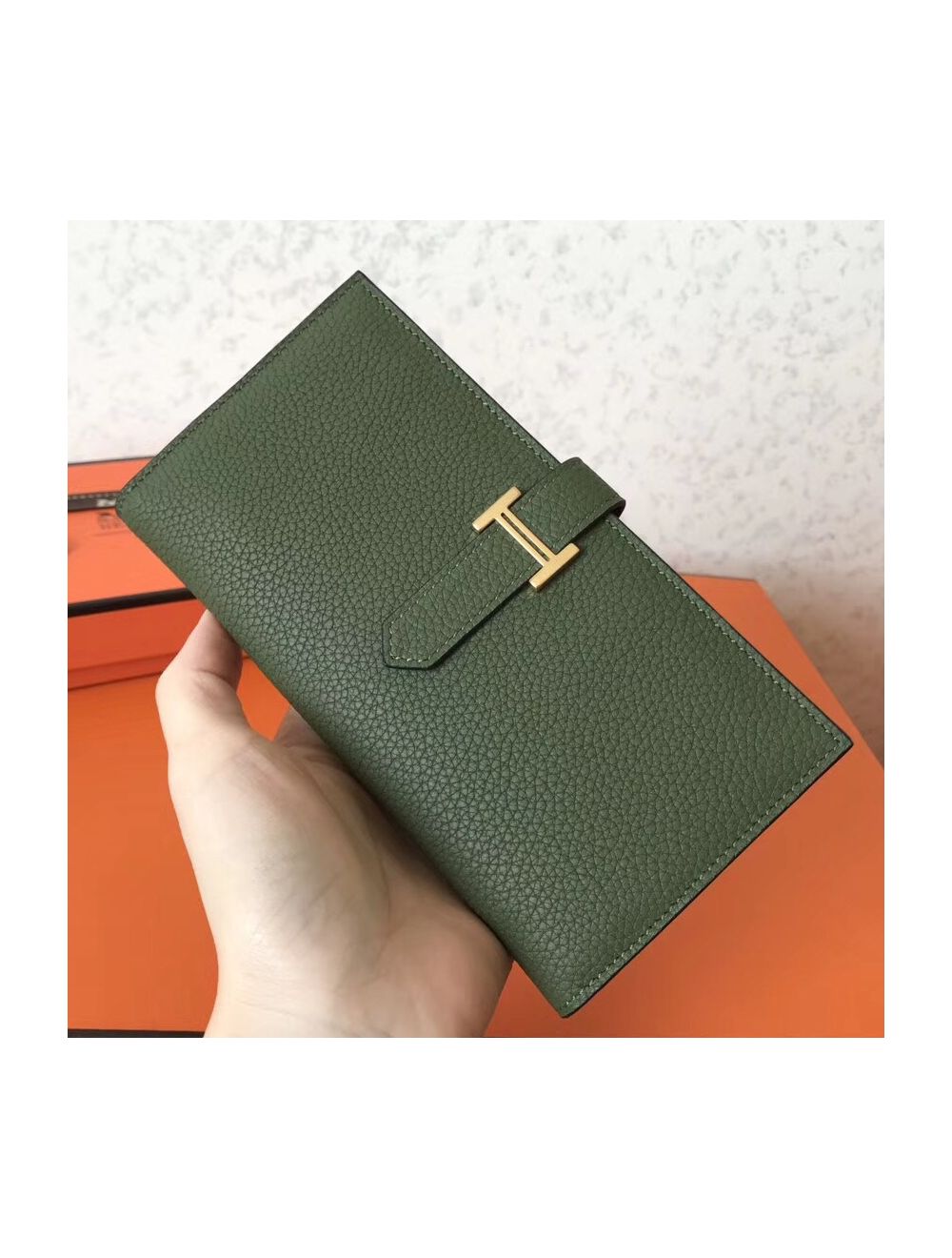 Replica Hermes Dogon Duo Wallet In Green Clemence Leather