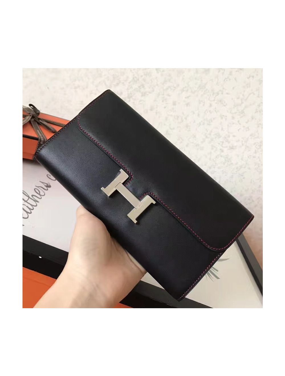 Replica Hermes Dogon Duo Wallet In Black Clemence Leather