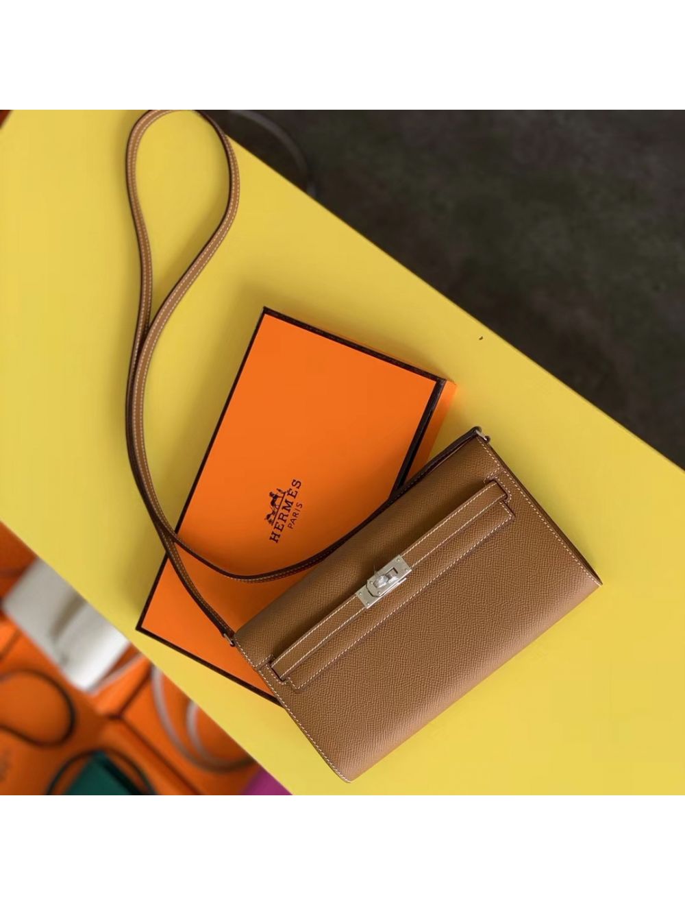 Replica Hermes Calvi Card Holder In Orange Epsom Leather