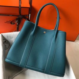 Garden party leather tote Hermès Blue in Leather - 33693949