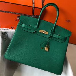 Copy AAAAA Hermes Vert Gris Clemence Birkin 25cm Handmade Bag QY01451