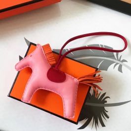 Hermes Rodeo Horse Bag Charm In Light Pink/Orange/Red Leather