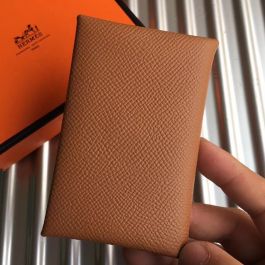 Replica Hermes Calvi Card Holder In Gold Epsom Leather