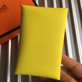 Replica Hermes Calvi Card Holder In Gold Epsom Leather