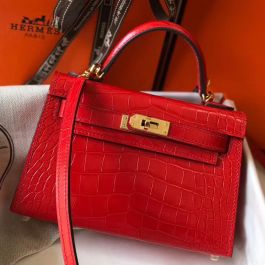 Kelly mini leather handbag Hermès Red in Leather - 33086977