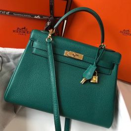 Replica Hermes Vert Amande Clemence Kelly 32cm Retourne Handbag