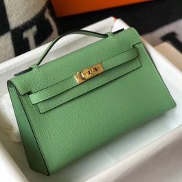 Replica Hermes Kelly Pochette Handmade Bag In Vert Fizz Epsom Calfskin