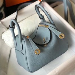 Hermes PHW Shoulder Birkin Shoulder Bag Clemence Leather Bleu Lin Blue