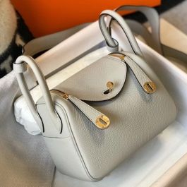 Replica Hermes Lindy Mini Bag In Pearl Grey Clemence Leather GHW