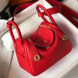 Lindy leather handbag Hermès Red in Leather - 31377626