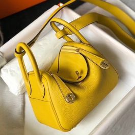 Hermès Yellow Clemence Lindy 30 30cm