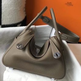 Hermes Lindy bag 30 Etoupe grey Clemence leather Silver hardware