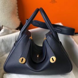 Replica Hermes Lindy 30cm Bag In Navy Blue Clemence Leather GHW