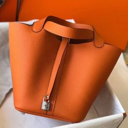 HERMES PICOTIN LOCK MM Clemence leather Orange □P Engraving Hand