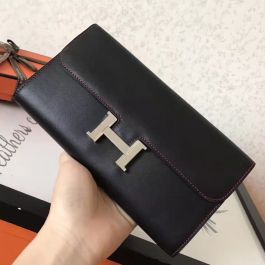 Replica Hermes Constance Long Wallet In Black Epsom Leather