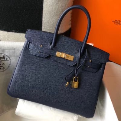 Hermes Birkin 30cm 35cm Bag In Navy Blue Clemence Leather 