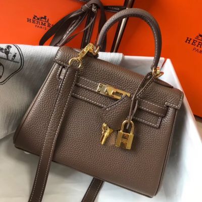 Replica Hermes Kelly 20cm Bag In Blue Lin Clemence Leather GHW