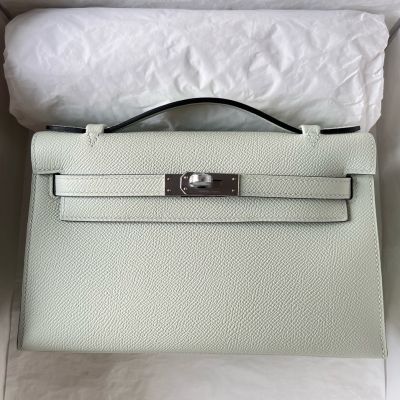 Replica Hermes Kelly Pochette Handmade Bag In Pearl Grey Ostrich Leather