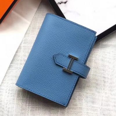 Hermès NEW HERMES WALLET 24 IN BLUE OSTRICH LEATHER + BOX NEW