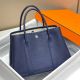 Hermes Garden Party 30 Bag In Blue Saphir Taurillon Leather
